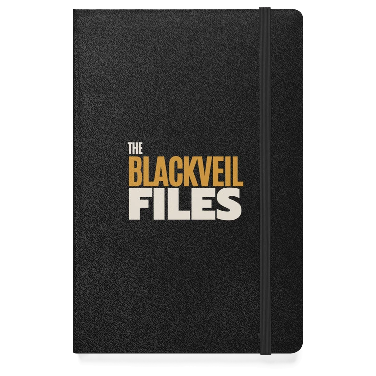 BlackVeil Files hardcover journal, black, with the wordmark on the cover.
