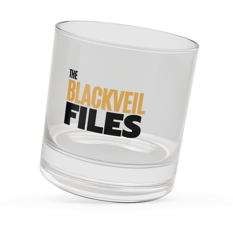 BlackVeil rocks glass with the gold and black wordmark.